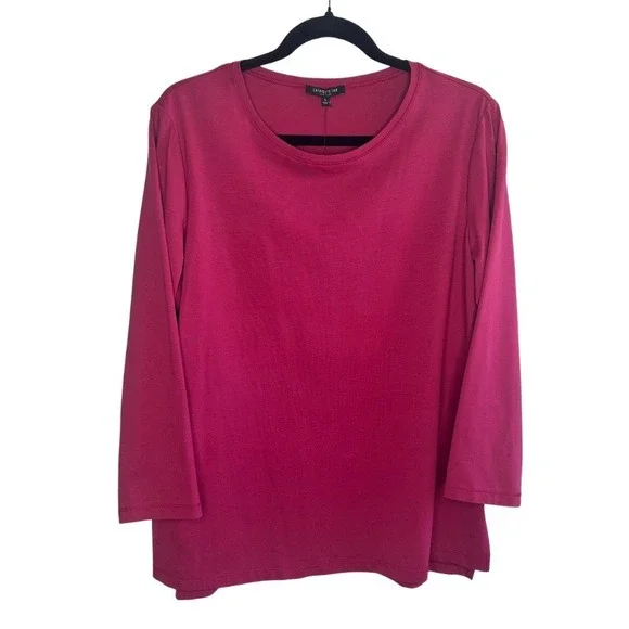 Lafayette 148 New York Long Sleeve NWT Magenta Pink Cotton Spandex Scoop Neck - Picture 1 of 6